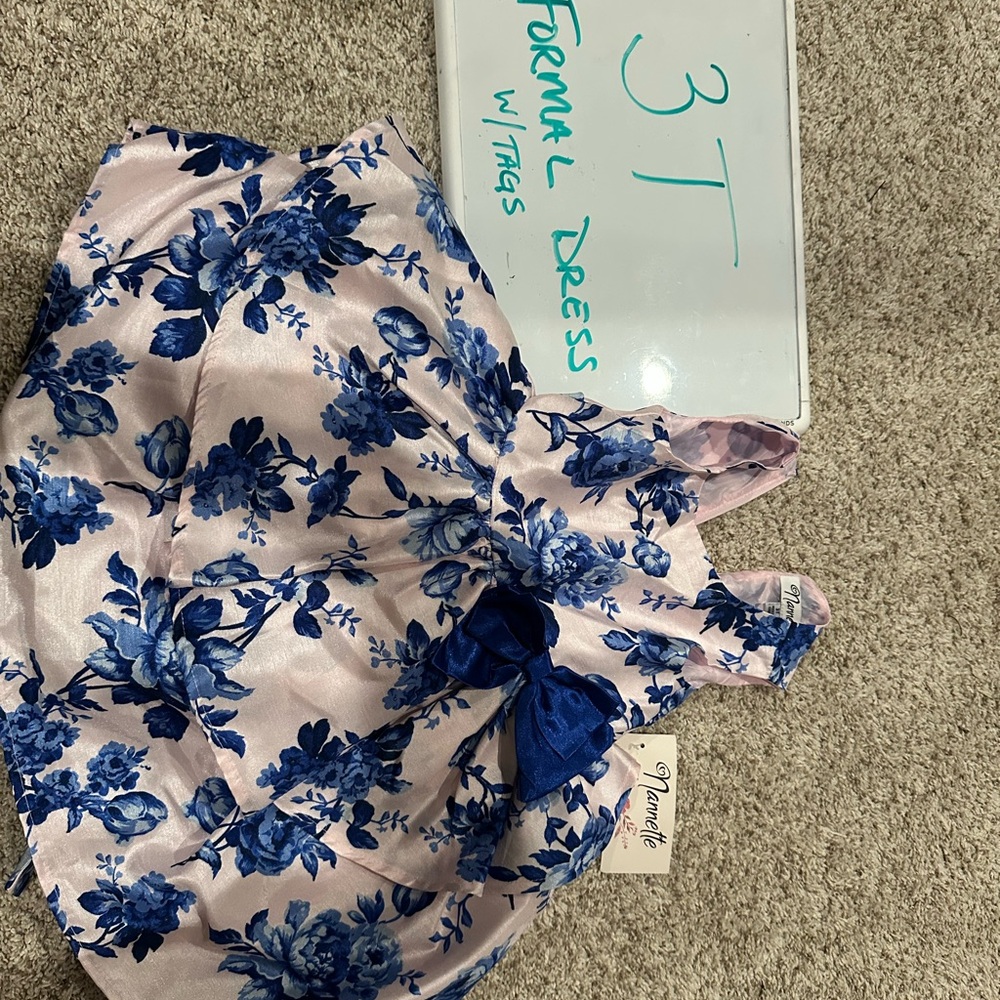 Floral Pink and Blue Dress 3T